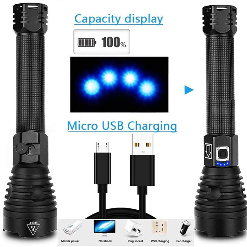 Cross-border XHP90 strong light flashlight USB charging outdoor waterproof power display high power LED flashlight