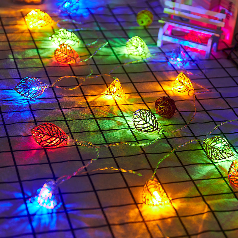 Cross-border new products led wrought iron gold leaf light string hollow gold leaf string light Christmas light decorative lights flashing lights