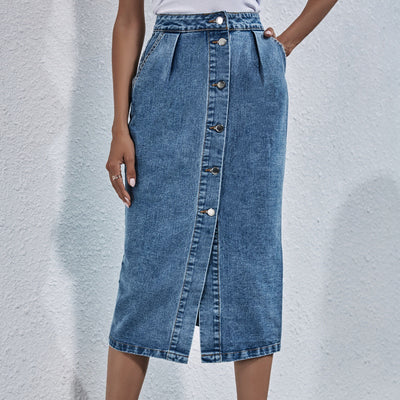 Pre-sale-30592# cross-border women's fashion european and american ins fashion high waist single breasted denim skirt