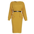 sourcing:  autumn new arrivals - african plus size women's mid-length solid color high-waisted office lady commute dress with belt