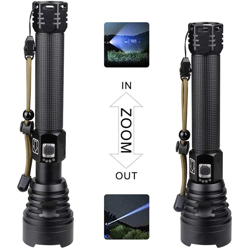 Cross-border XHP90 strong light flashlight USB charging outdoor waterproof power display high power LED flashlight