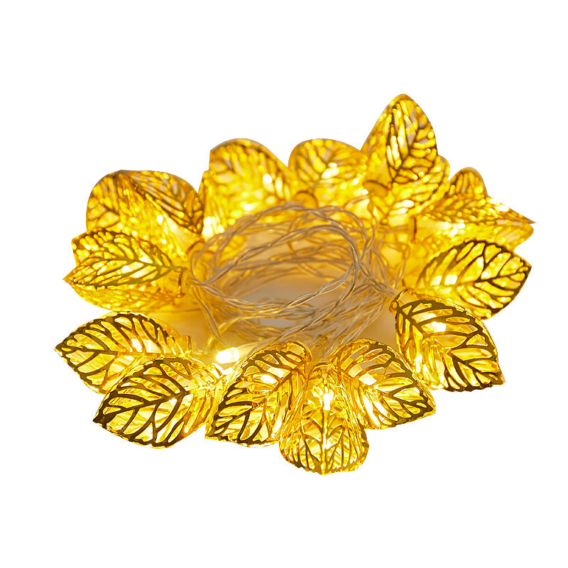 Cross-border new products led wrought iron gold leaf light string hollow gold leaf string light Christmas light decorative lights flashing lights