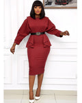 sourcing:  autumn new arrivals - african plus size women's mid-length solid color high-waisted office lady commute dress with belt