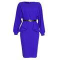 sourcing:  autumn new arrivals - african plus size women's mid-length solid color high-waisted office lady commute dress with belt