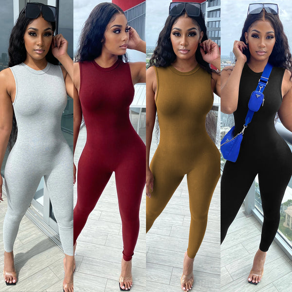 X3897  new product   wish fashion European and American casual women's knitted sleeveless jumpsuit