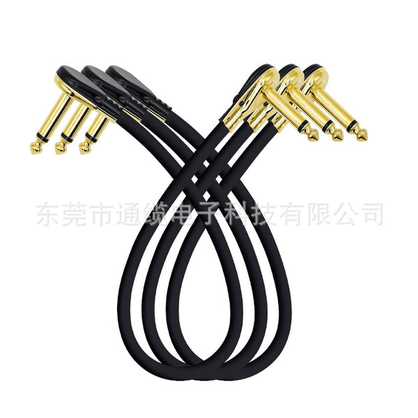 Cross-border flat head gold-plated silver guitar noise reduction short wire, gold-plated double flat head guitar wire effect connector cable 15cm