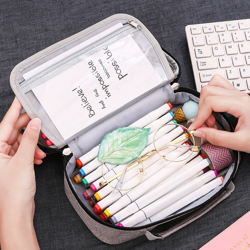 Simple Korean version multi-functional pencil case large capacity portable stationery box canvas solid color   e-commerce