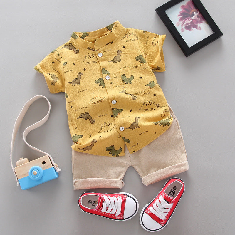 Kids' short-sleeve set: boys' cartoon dinosaur pattern shirt set - wholesale from manufacturer, supports cross-border dropshipping (1 piece orders accepted)