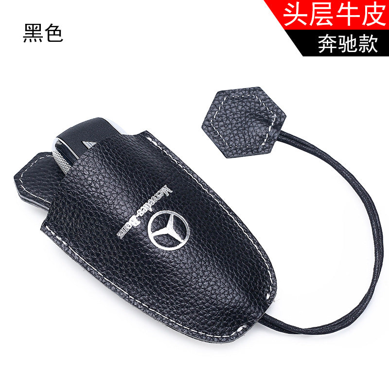 Personalized and creative simple cowhide pull-out key bag Mercedes-Benz car key bag pull rope key storage bag wholesale