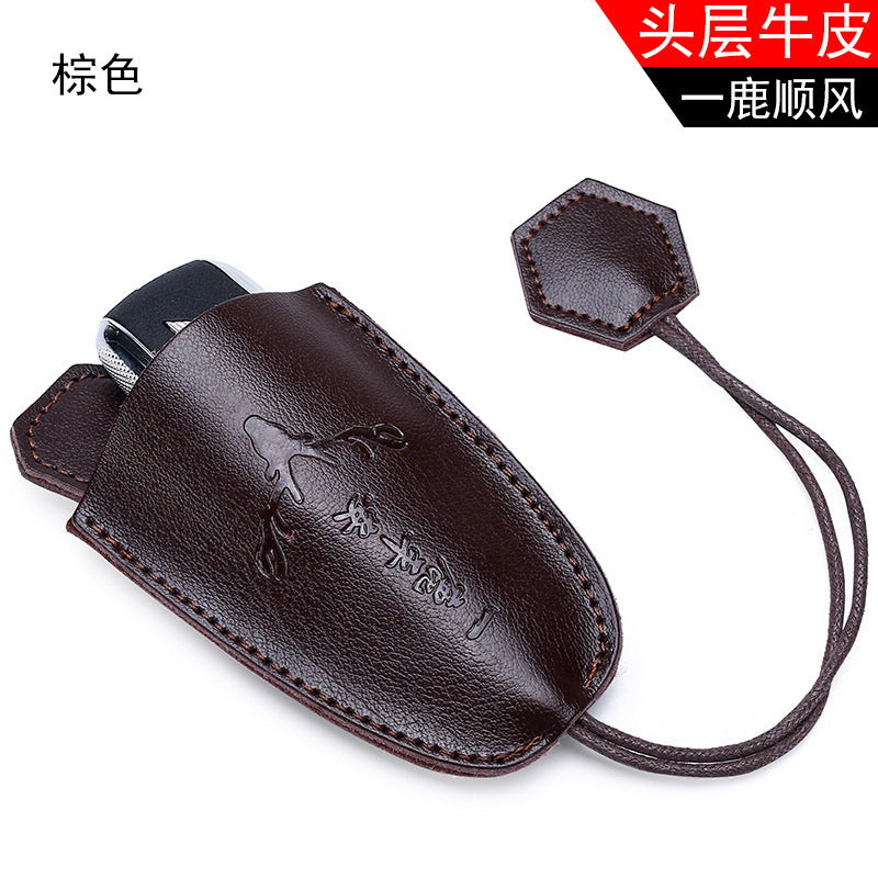 Personalized and creative simple cowhide pull-out key bag Mercedes-Benz car key bag pull rope key storage bag wholesale