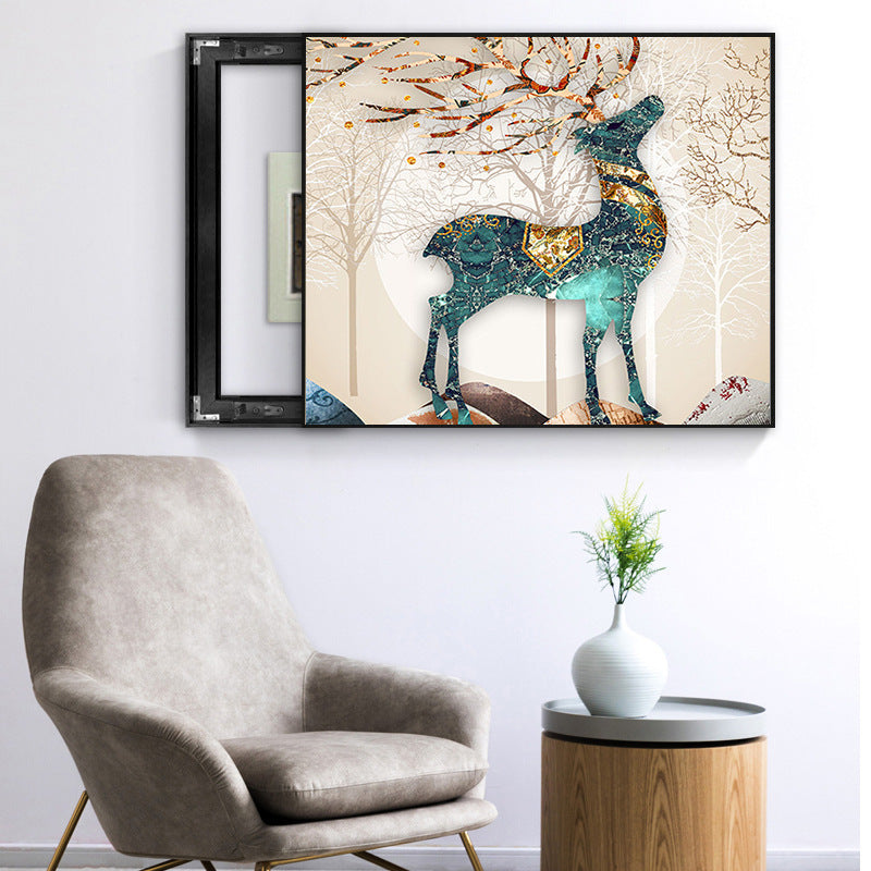 Nordic green plant push-pull meter box decorative painting non-punching distribution box hanging painting switch main gate blocking wall painting