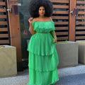 cross-border yellow chiffon one-shoulder backless bodycon beach vacation pleated maxi dress