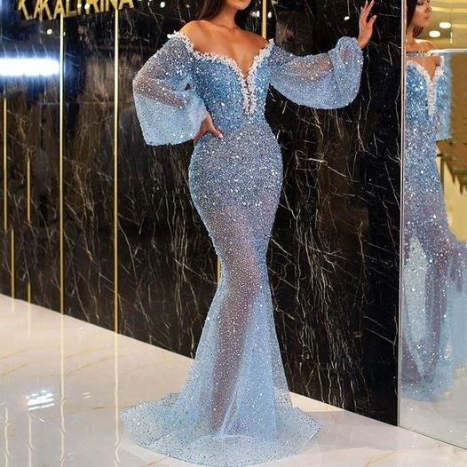spring/autumn new arrivals: european and american style elegant long-sleeved midi/a-line knee-length dress - casual dress/gown