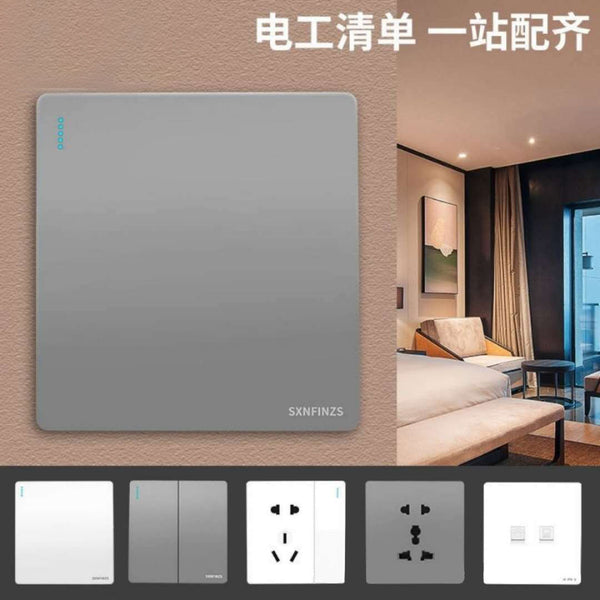 Home improvement type 86 concealed M1 gray one-open five-hole socket, household belt 16a wall power supply wholesale, switch socket