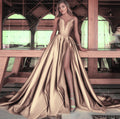 spring/summer new european and american cross-border women's sexy deep v slit dress solid color maxi gown wedding dress