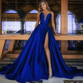 spring/summer new european and american cross-border women's sexy deep v slit dress solid color maxi gown wedding dress