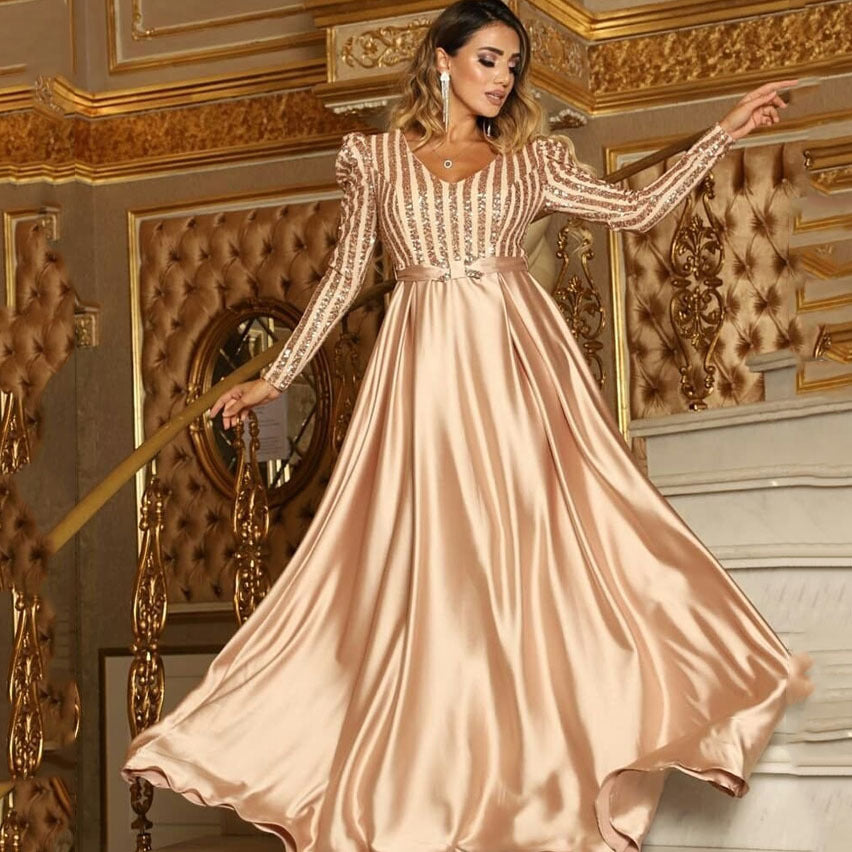 spring new arrivals: european and american style deep v sexy maxi dress - long train evening gown for banquets