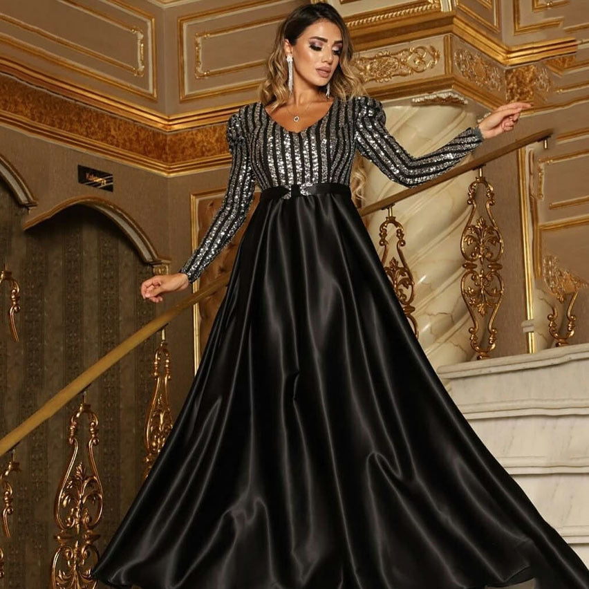spring new arrivals: european and american style deep v sexy maxi dress - long train evening gown for banquets