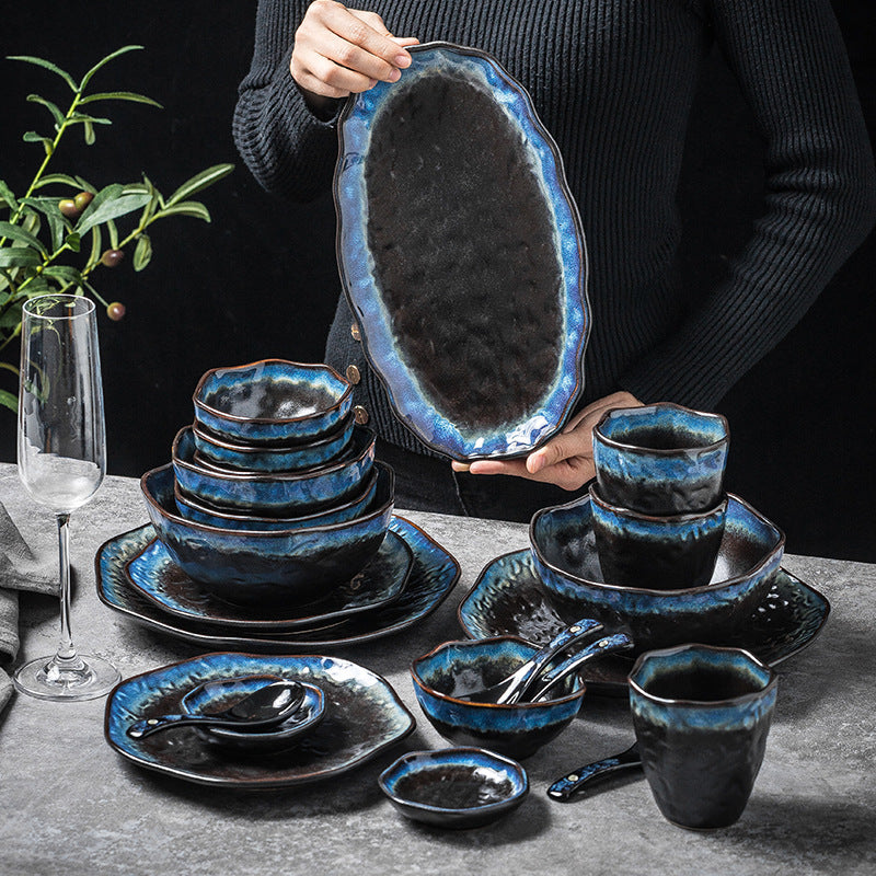 Japanese retro kiln transformation suit special-shaped ceramic plate tableware bowl and plate combination one-person food suit tableware wholesale