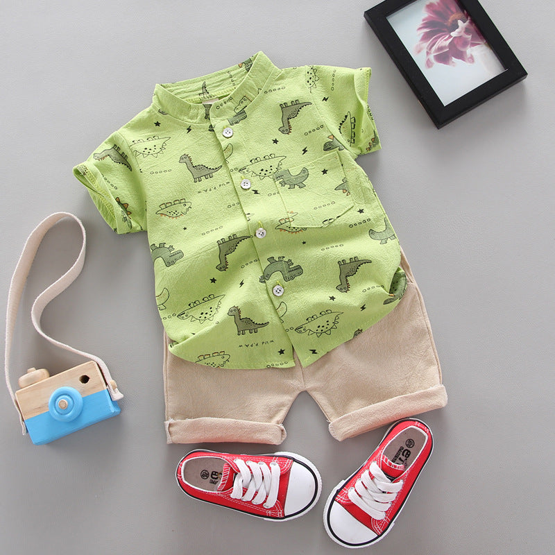 Kids' short-sleeve set: boys' cartoon dinosaur pattern shirt set - wholesale from manufacturer, supports cross-border dropshipping (1 piece orders accepted)