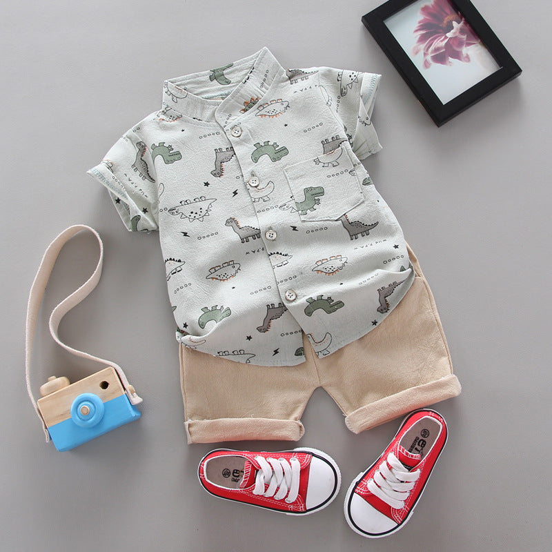 Kids' short-sleeve set: boys' cartoon dinosaur pattern shirt set - wholesale from manufacturer, supports cross-border dropshipping (1 piece orders accepted)