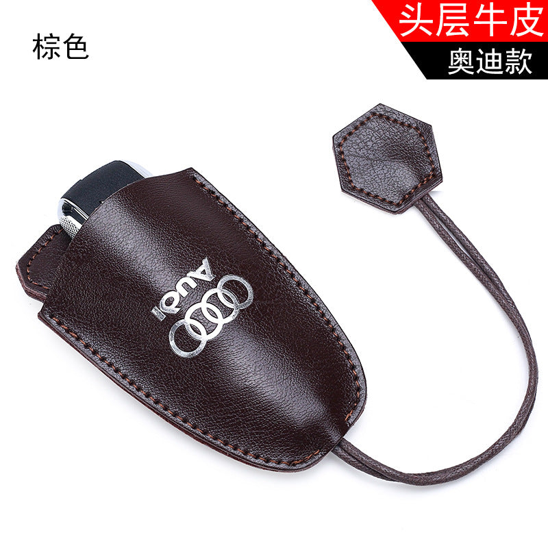 Personalized and creative simple cowhide pull-out key bag Mercedes-Benz car key bag pull rope key storage bag wholesale