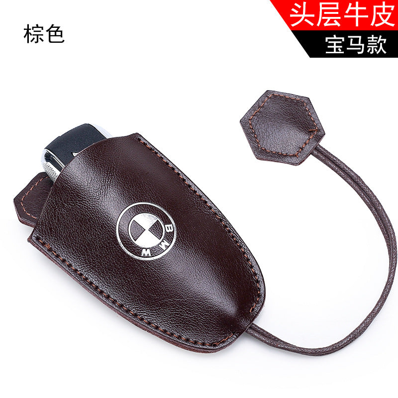 Personalized and creative simple cowhide pull-out key bag Mercedes-Benz car key bag pull rope key storage bag wholesale