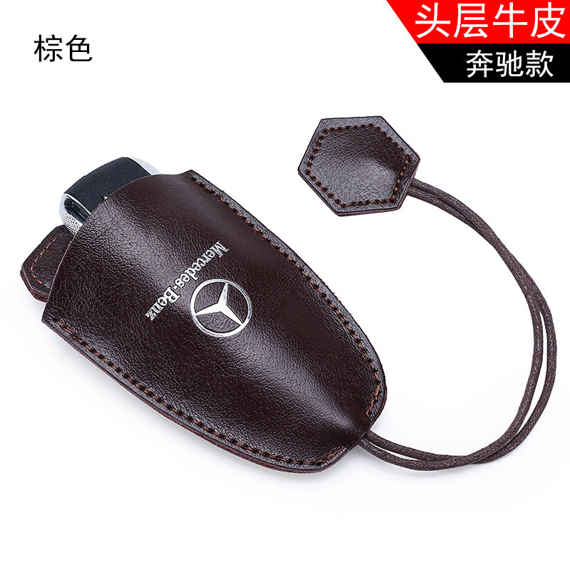 Personalized and creative simple cowhide pull-out key bag Mercedes-Benz car key bag pull rope key storage bag wholesale