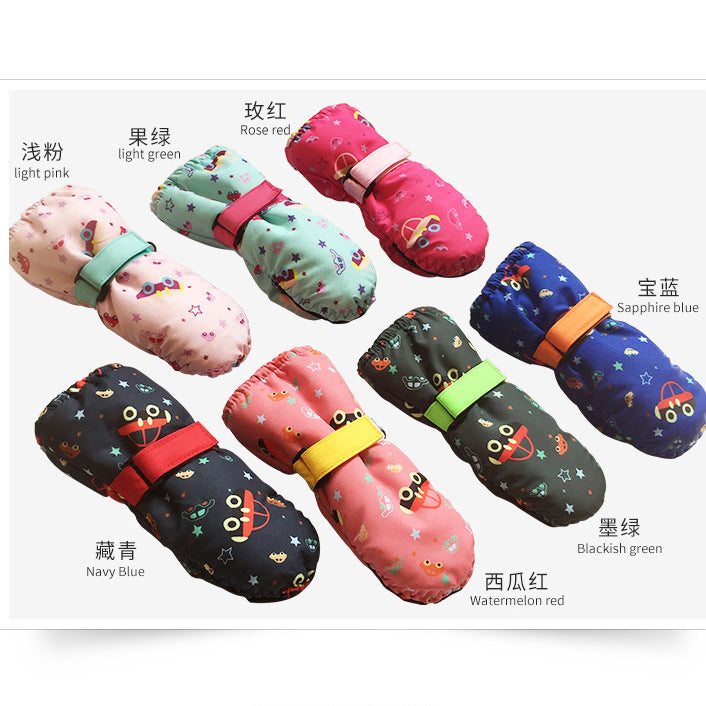 Cycling skiing thermal gloves, piled thickened finger winter waterproof gloves, children's printed mittens wholesale