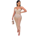 X3805 cross-border new arrival: european and american fashion women's party nightclub mesh see-through rhinestone embellished strappy dress