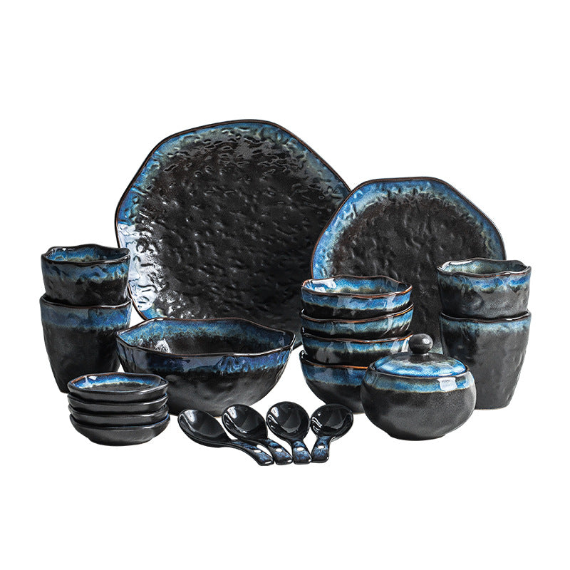 Japanese retro kiln transformation suit special-shaped ceramic plate tableware bowl and plate combination one-person food suit tableware wholesale