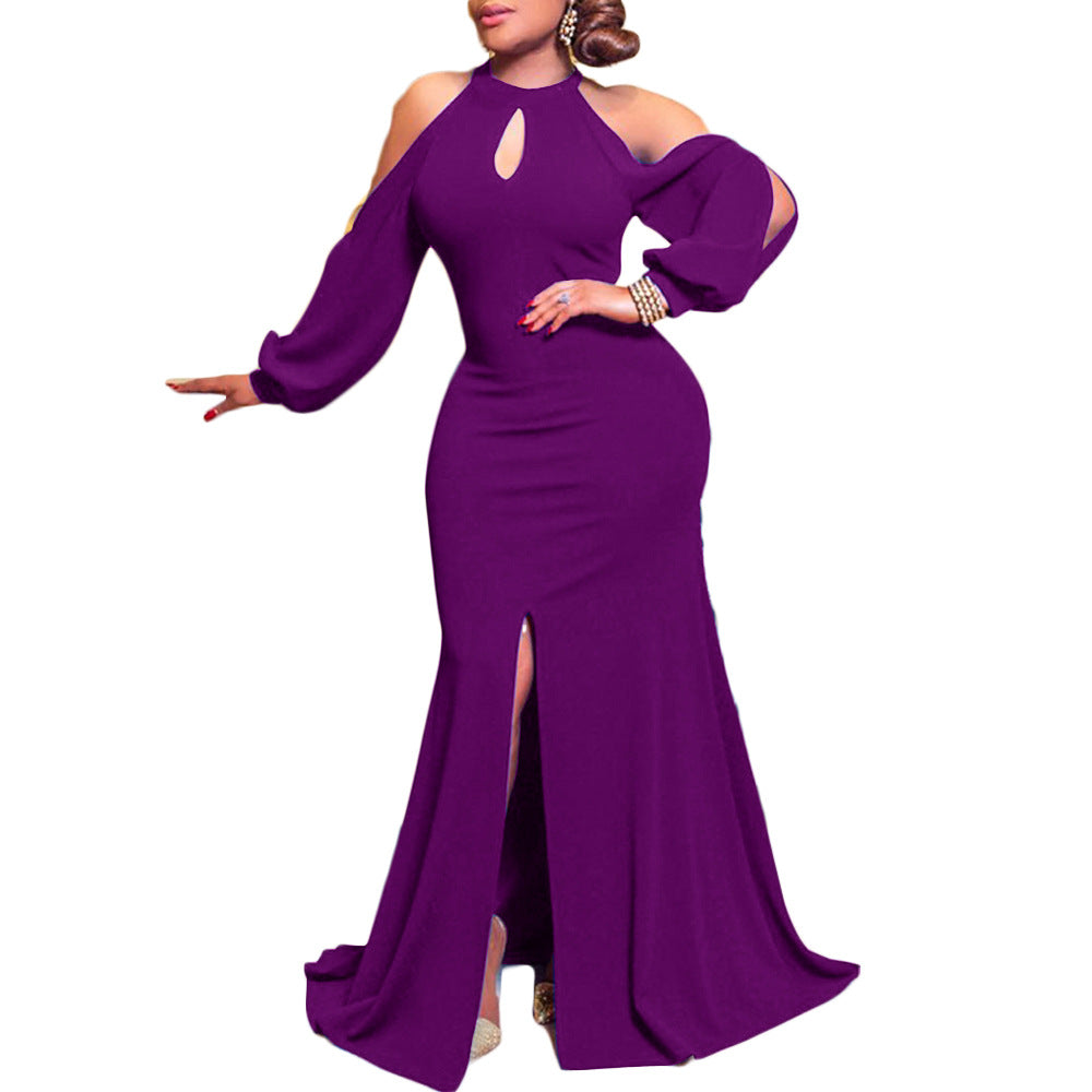 European and american export women's evening gown party dress  high waist halter neck off-shoulder sexy african maxi dress