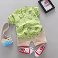 Kids' short-sleeve set: boys' cartoon dinosaur pattern shirt set - wholesale from manufacturer, supports cross-border dropshipping (1 piece orders accepted)