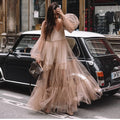 cross-border summer new arrival: women's deep v-neck puff sleeve mesh see-through maxi dress for , europe & us markets