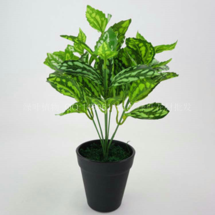 High imitation small 7 forks, white green leaves, simulated trees, green leaves, plants, photo props, artificial flowers, window decoration