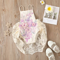 European and american style cross-border new children's clothing short climbing lace mesh flying sleeves tie back embroidered beaded pearl climbing jumpsuit