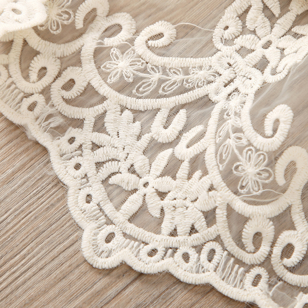 European and american style cross-border new children's clothing short climbing lace mesh flying sleeves tie back embroidered beaded pearl climbing jumpsuit
