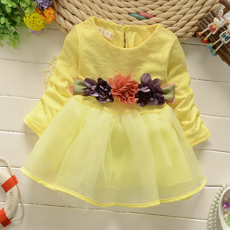 Spring & fallnew arrivalk-style girl's clothing, waist flower baby fashion jacquard long sleevesdress, one piece dropshipping