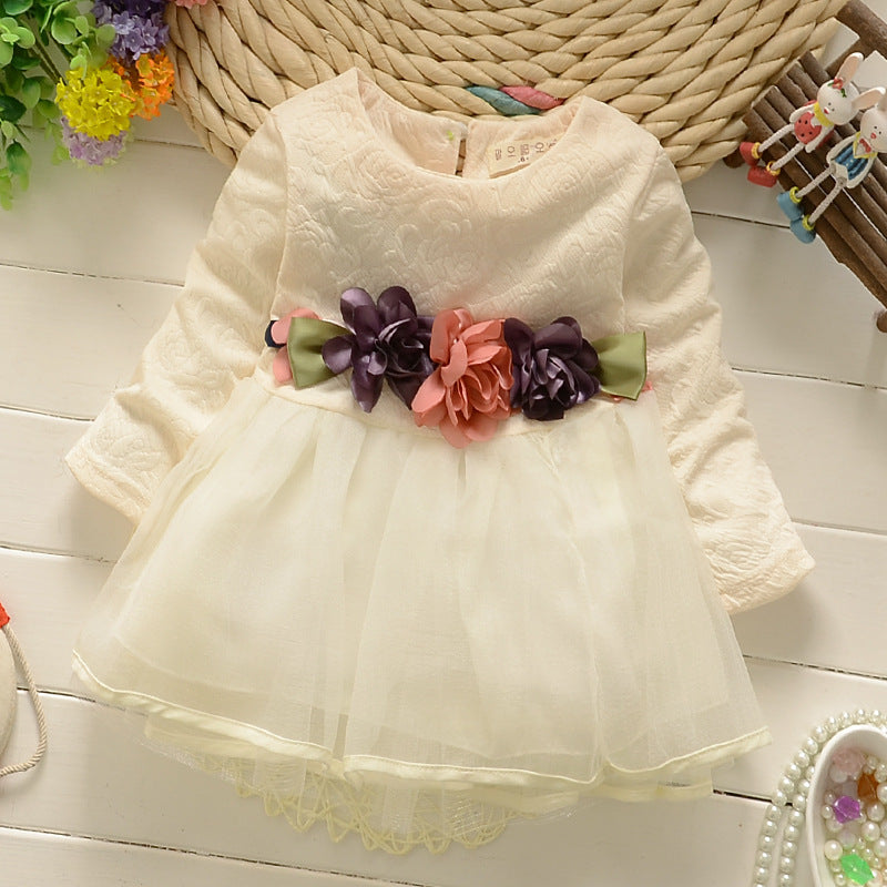 Spring & fallnew arrivalk-style girl's clothing, waist flower baby fashion jacquard long sleevesdress, one piece dropshipping