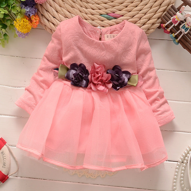 Spring & fallnew arrivalk-style girl's clothing, waist flower baby fashion jacquard long sleevesdress, one piece dropshipping