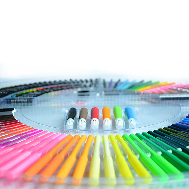 Children's painting stationery set, transparent box art supplies tools, watercolor pens, colored pencils, crayons, brushes, wholesale.