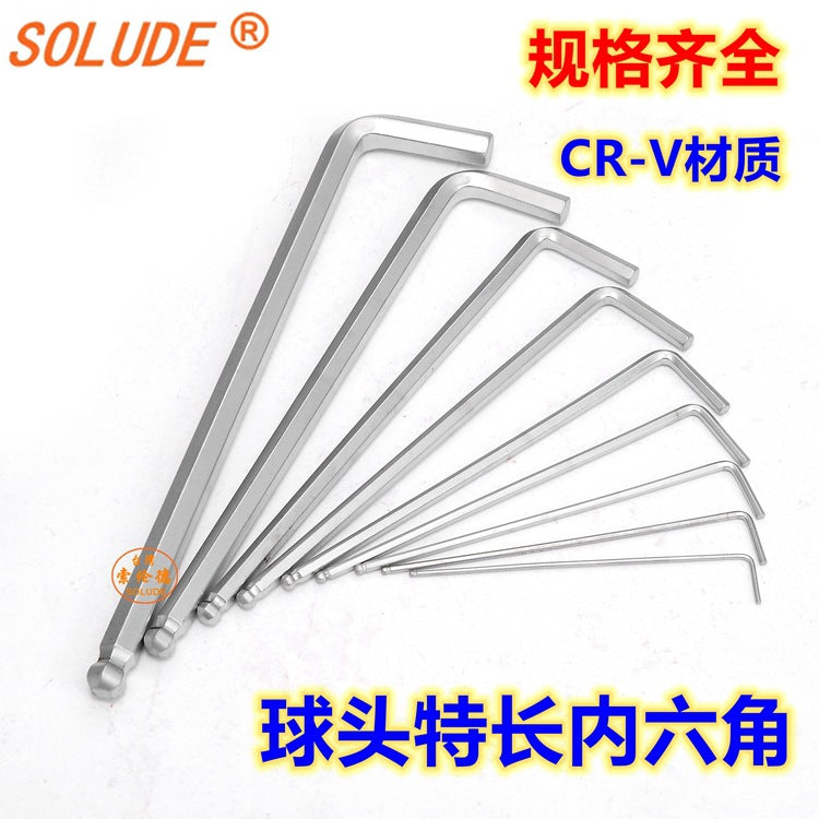 Solender SL Series Single Chrome Vanadium Steel Matte Extended Ball Head Hexagon, Extra Long Inner Hexagon Wrench
