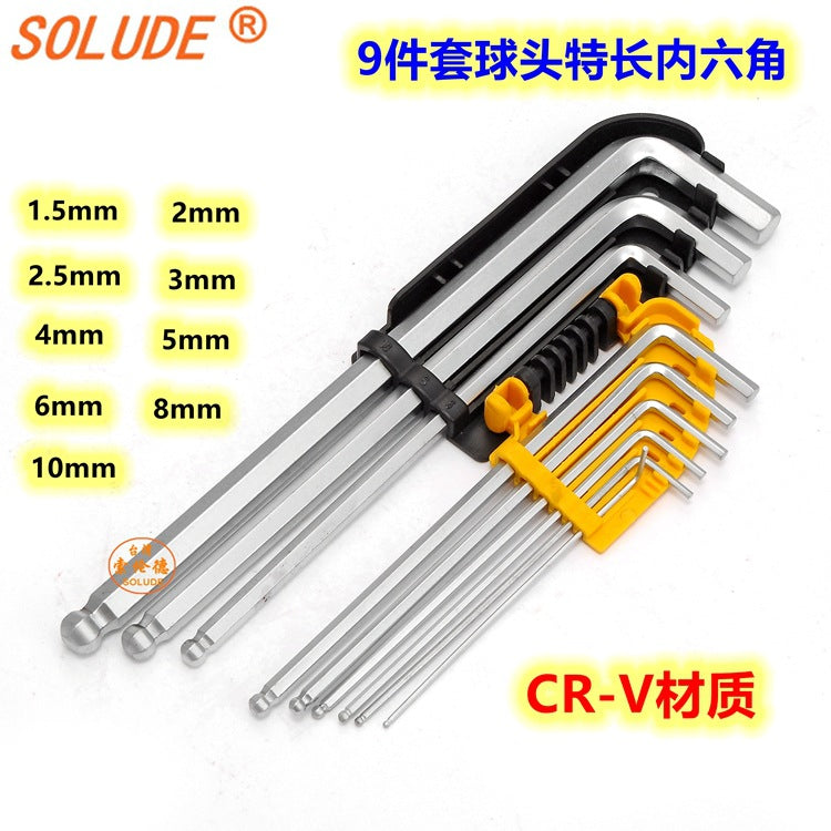 Solender SL Series Single Chrome Vanadium Steel Matte Extended Ball Head Hexagon, Extra Long Inner Hexagon Wrench