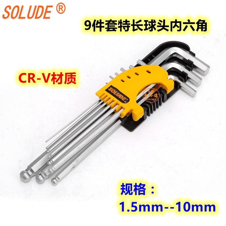 Solender SL Series Single Chrome Vanadium Steel Matte Extended Ball Head Hexagon, Extra Long Inner Hexagon Wrench