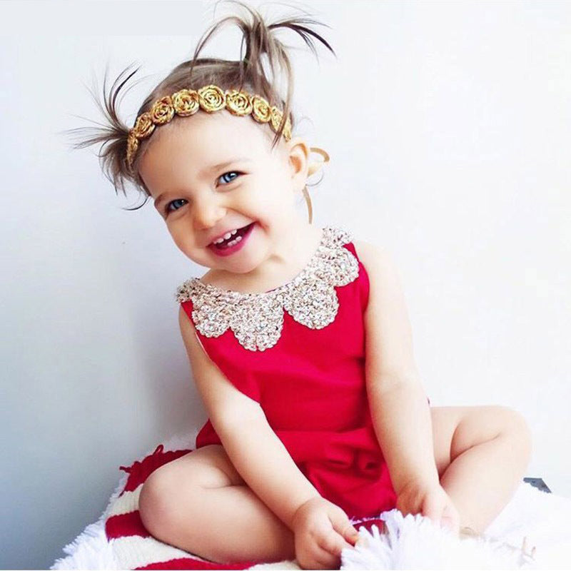 Export new arrivalfashiongirl red floral pure cotton backlessdress pants toddler rompers cost processing big sale