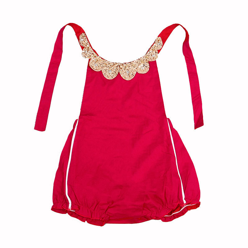 Export new arrivalfashiongirl red floral pure cotton backlessdress pants toddler rompers cost processing big sale