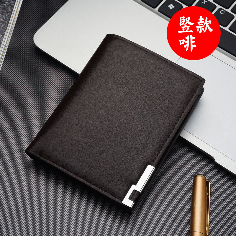 Cross-border hot sale new men's short wallet iron edge Korean version of young men's horizontal wallet trendy card bag wholesale
