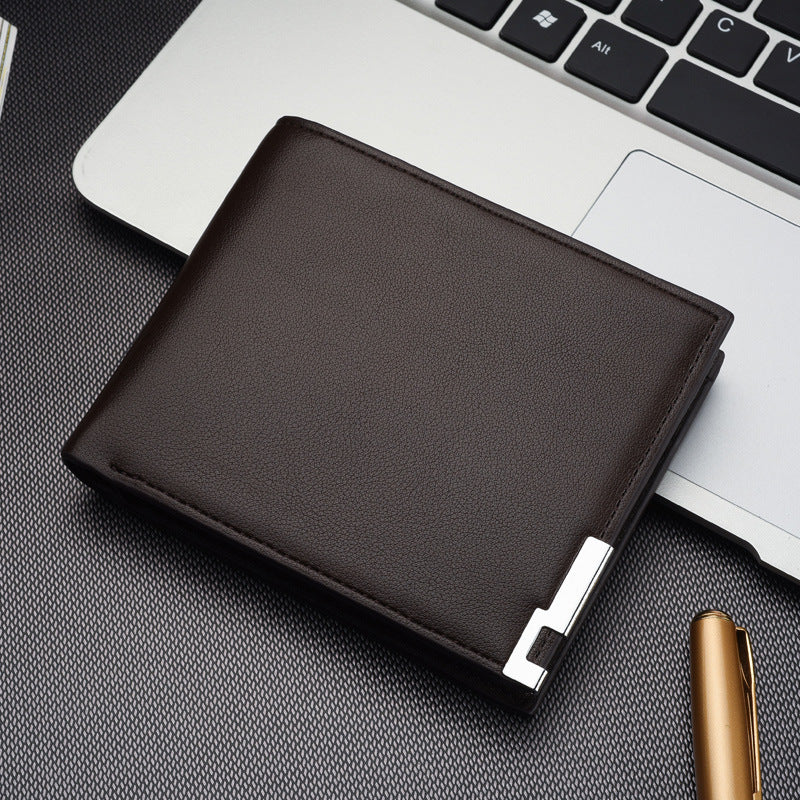Cross-border hot sale new men's short wallet iron edge Korean version of young men's horizontal wallet trendy card bag wholesale