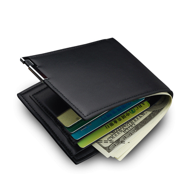 Cross-border hot sale new men's short wallet iron edge Korean version of young men's horizontal wallet trendy card bag wholesale