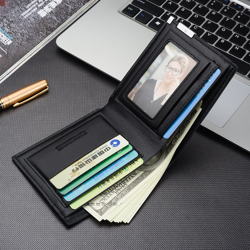 Cross-border hot sale new men's short wallet iron edge Korean version of young men's horizontal wallet trendy card bag wholesale